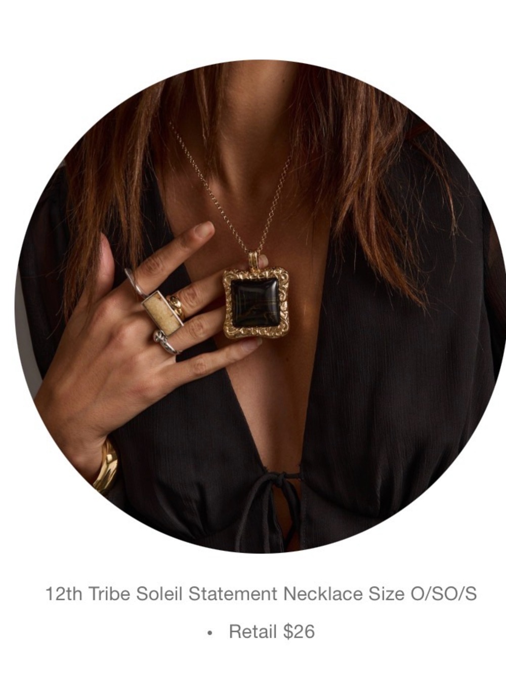 12th Tribe Gold Pendant Necklace with Black Center Stone